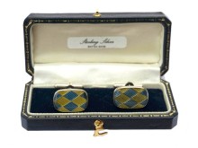 Sterling Silver Y/B chequered enamel cufflinks - price reduction